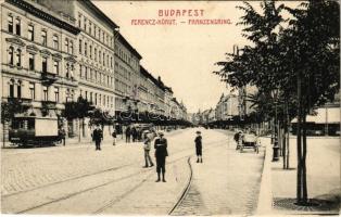 1909 Budapest IX. Ferenc körút, Boráros téri villamos a Boráros térről nézve, étterem (EK)