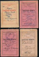 1945-48 4 db Szociáldemokrata Párt tagsági könyv, számos tagsági bélyeggel, közte MDP bélyegekkel is.