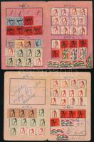 1945-48 4 db Szociáldemokrata Párt tagsági könyv, számos tagsági bélyeggel, közte MDP bélyegekkel is