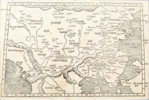 Magyarország, Románia, Bulgária fameszetű térképe a Boszporusszal és a Dardanellákkal.  Megjelent, Michael Servetus: Opus Geographiae. (,,Tabula IX Europae") készítője: Fries, Lorenz (1490 körül - 1531) Lyon, 1535.  A trapéz vetületű térkép mérete: 30,5×43-46,2 cm. Lapméret: 38,6×47,6 cm.  A verzón Magyarország és a balkáni rész latin nyelvű leírásával. Fries térképe először 1522-ben jelent meg.  Szervét Mihály (1511-1553) 16. századi polihisztor, teológus, humanista. Eretnekség vádjával máglyahalálra ítélték, ezért Kálvin János utasítására Szervét munkáinak elérhető példányait megsemmisítették. Dekoratív térkép, mai szemmel észrevehető pontatlanságai csak fokozzák bájosságát.