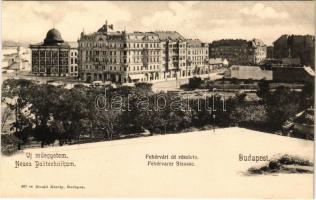 Budapest XI. Fehérvári út (ma Bartók Béla út), Új Műegyetem, villamos, Wellisch Gyula és Sándor háza, Gellért szálló és Fehérvári út páratlan háztömbjei hiányoznak. Divald Károly 487. sz.