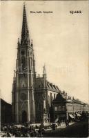 1906 Újvidék, Novi Sad; Római katolikus templom, piac, Schicht szappan reklám / church, market, soap advertisement (EK)