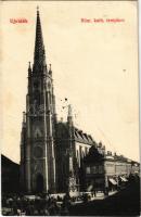 1909 Újvidék, Novi Sad; Római katolikus templom, piac, Schicht szappan reklám / church, market, soap advertisement (EK)
