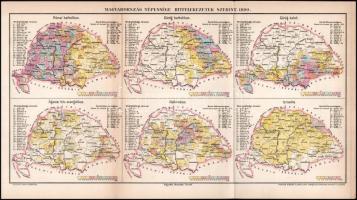 cca 1890 Nagy-Magyarország népessége hitfelekezetek szerint, Pallas Nagya Lexikona, kiadja: Posner Károly Lajos és Fia, hajtott, 43×24 cm