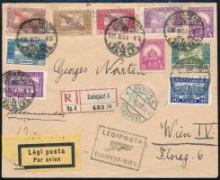 1926 Ajánlott légi levél Bécsbe Ikarusz és Pengő-fillér vegyes bérmentesítéssel Registered airmail cover to Vienna with mixed franking