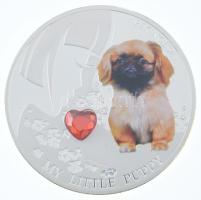 Fidzsi-szigetek 2014. 2$ Ag "Pekingi palotakutya" részben multicolor, kristályberakásos érme kapszulában T:PP Fiji 2014. 2 Dollars Ag "Pekingese" partially multicolor, decorated with a crystal, in capsule C:PP