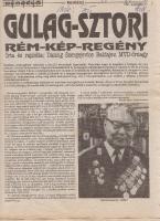 Gulag-sztori. Rém-kép-regény. Írta és rajzolta: Dancig Szergejevics Baldajev. A Beszélő 1991. augusztus 31-i számának melléklete. [Budapest], 1991. (AB-Beszélő Kiadó Kft. - Szikra Lapnyomda). 21-44 p. Egyetlen kiadás. Dancig Szergejevics Beljajev burját-mongol (szovjet) képzőművész, néprajzkutató családja maga is áldozatául esett a szovjet típusú terrornak, és több tagja megjárta a Gulag megsemmisítőtáborként üzemelő kényszermunkatáborait, a háborús frontszolgálat után a képzőművész maga is a belügyi alakulatokhoz került, tűzoltóként, NKVD-tisztként, börtönőrként is szolgált évtizedekig. A vele készített interjú szerint saját használatra az 1950-es évektől készített feljegyzéseket a Gulag-táborok körülményeiről, az Alekszander Szolzsenyicinnek ajánlott, képkockákba öntött Gulag-beszámoló az 1980-as évek végén készült el. A beszámoló nem alkot összefüggő történetet, a megidézett, szöveggel kísért 76 képkocka a Gulag-táborok működésmódjának velejére világít rá, a lágerrendszer elsődleges célja a bebörtönzöttek megtörése, megfélemlítése, testi és lelki megkínzása és megsemmisítése volt, különös tekintettel a bebörtönzöttek legalsó rétegére, a nép ellenségeinek nevezett politikai elítéltekre, akikre a legsúlyosabb sors várt mind közül. A képkockákon a kínzás-, megalázás- és kivégzésnemek végtelen változatosságú példái sorakoznak, a csoportos nemi erőszaktól az elfűrészelésig, a megfullasztásig, a testüregi kínzásokig, a nyomdafestéket nem tűrő összetételű erőszakos étrendig és tovább. A képkockák a lágerek sajátos fordított hierarchiáját is bemutatják; a legsúlyosabban emberellenes magatartást gyakran nem is a lágerőrség követte el, hanem a lágerőrség jóváhagyásával a táborok felső kasztja, a köztörvényes elítéltek, akik számára a politikai elítéltek ellen elkövetett minden erőszakforma engedélyezve volt. A Beszélő periodika beszámolója szerint az egykori börtönőr, néprajzkutató és képzőművész Baldajev korábban soha nem publikálta az anyagot, Beszélő-beli megjelenése tehát világpremier; mindez akkor is fennáll, ha a teljes kollekciónak csak két-ötödét, 76 feliratozott képet tartalmaz a lapszám, ám belőlük is feltárul a szovjet típusú lágerek pokoli belső világa. A címoldalon régi ajándékozási bejegyzés. Fűzés nélkül. Jó példány.