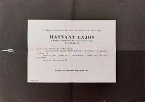 1961 A Magyar Tudományos Akadémia gyásztávirata Hatvany Lajos (1880-1961) író haláláról.
Kelt: Buda...