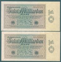Német Birodalom / Weimari Köztársaság 1923. 10.000.000.000M (2x) cégnyomatok barna sorszámmal, azonos cégjelzéssel T:II