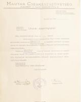 1937 Magyar Cserkészszövetség köszönő levele a 174. sz. Ganz cserkészcsapatnak nyújtott támogatásáért, fejléces papíron, irredenta szöveggel