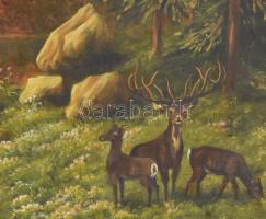 Bekőné jelzéssel: Szarvasok, 1936. Olaj, vászon. Kissé sérült (vászon elvált a vakkerettől). 54,5x68...