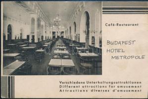 Budapest Hotel Metropole Café Restaurant kétoldalas reklámkártya, 13,5×9 cm