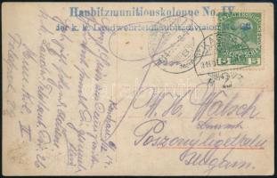 1914 Tábori posta képeslap 5h bérmentesítéssel Haubitzmunitionskolonne No. IV. der k.k. Landwehrfeldhaubitzdivisions No.26.