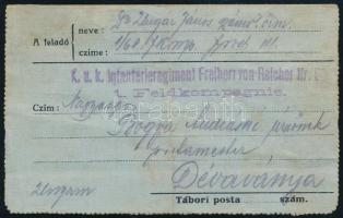 1916 Tábori posta zárt levelezőlap K.u.k. Infanterieregiment Freiherr von Reicher
