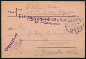 1915 Tábori posta levél tartalommal K.u.k. Infanterieregiment Erzherzog Friedrich Nr. 52. 13. Feldkompagnie