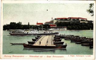 1907 Újvidék, Novi Sad; Pétervárad vára a hajóhíddal, gőzhajó / Petrovaradin castle, pontoon bridge, steamship