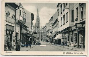 1943 Újvidék, Novi Sad; II. Rákóczi Ferenc utca, üzletek. Leporellolap belül 10 képpel / street, shops. leporellocard with 10 images