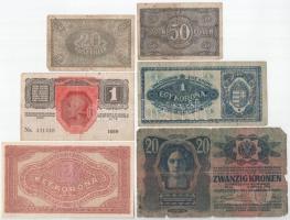 1913. 20K "II. kiadás" piros "MAGYARORSZÁG" körbélyegzővel + 1916. 1K + 1920. 20...