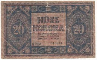 1919. augusztus 9. 20K "R 2033 515341" T:VG,G
Hungary 1919. August 9th 20 Korona "R ...