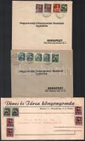 1945 6 db könyvnyomdai és könyvkiadói céges levél változatos, dekoratív bérmentesítéssel