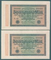 Német Birodalom / Weimari Köztársaság 1923. 20.000M (2x) variáns "Wellen" vízjellel, egymás utáni sorszámokkal T:I