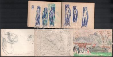 Vidéky Brigitta (1911-2017): Vázlatfüzet kb. 40 db rajzzal és további 9 db rajz. Klf. technikák (töb...