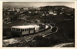 Budapest XII. Svábhegy, Fogaskerekű villamos vasút, látkép a Budai hegyekről