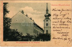 1901 Mezőcsát, Kir. Járásbíróság és református templom. Balázs Ferenc kiadása (fl)