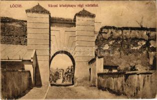 Lőcse, Levoca; Városi középkapu a régi várfallal. Braun Fülöp kiadása / castle gate