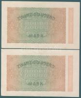 Német Birodalom / Weimari Köztársaság 1923. 20.000M (2x) variáns "Wellen" vízjellel, egymá...