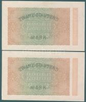 Német Birodalom / Weimari Köztársaság 1923. 20.000M (2x) variáns "Wellen" vízjellel, egymá...