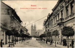 1910 Miskolc, Szemere utca és Mindszenti római katolikus templom. Grünwald Ignác kiadása (kissé ázott sarok / slightly wet corner)