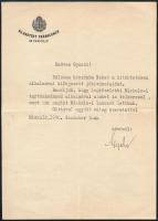 1940 Vitéz Szotyori Nagy Gyula (1887-1945) magyar királyi honvéd tábornok a Miskolci VII. Hadtest parancsnokának levele vitéz Hubay Gyula ózdi főszolgabírónak