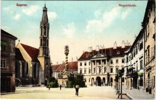 1910 Sopron, Megyeháztér, gyógyszertár, Szentháromság szobor. Kiadja Kummert L. (Rb)