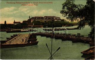 1909 Újvidék, Novi Sad; Pétervárad vára, hajóhíd, ALADÁR gőzhajó. Milan Ivkovic kiadása / Petrovaradin castle, pontoon bdirge, steamship (EK)