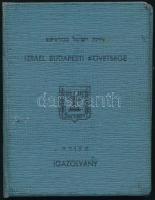 1958 Fényképes igazolvány Izrael Budapesti Követségén dolgozó személy részére, a belső oldalakon sok pecséttel