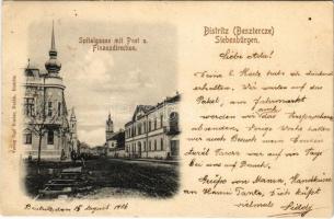 1906 Beszterce, Bistritz, Bistrita; Spitalgasse mit Post u. Finanzdirektion / Kórház utca, Posta és Pénzügyigazgatóság. Carl Binder kiadása / Hospital Street, post office and financial directorate (fl)