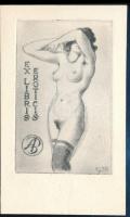 1936 Bajor Ágost (1892-1958): Erotikus ex libris, rézkarc, papír, jelzett, 8,5×5 cm