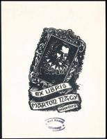 Várkonyi Károly (1910-2001): Ex libris Márton Nagy, fametszet, papír, hátoldalon Macskássy János (1910-1993) rajza, 14×11 cm