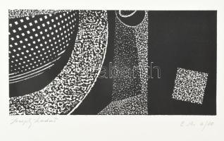 Joseph Kádár (1936-2019): Dualista kompozíció. Szitanyomat, papír, jelzett, művészpéldány E.A. 6/10 számozással. Hátoldalán a művész pecsétjével. 13,5x27 cm
