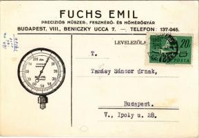 1949 Fuchs Emil precíziós műszer, feszmérő- és hőmérőgyár reklámja. Budapest VIII. Beniczky utca 7. (EK)