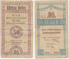 Ausztria / Theresienstadt tiszti hadifogolytábor 1917. 20h + 50h T:F,VG ragasztással /  Austria / Theresienstadt Officier's POW Camp 1917. 20 Heller + 50 Heller C:F,VG taped