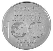 1988. 100Ft alpakka &quot;Labdarúgó Európa Bajnokság 1988&quot; jelzett próbaveret kapszulában. Csak 50 darab létezik belőle! T:BU / Hungary 1988. 100 Forint nickel-silver &quot;UEFA European Championship 1988&quot; marked trial strike in capsule. Only 50 pieces exist! C:BU Adamo EM102