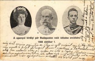 1908 A spanyol királyi pár Budapesten való időzése emlékére: Ferenc József, XIII. Alfonz, Viktória Eugénia. Lőbl Dávid és fia kiadása / Spanish royal couples visit, Alfonso XIII of Spain and Victoria Eugenie of Battenberg, Franz Joseph I of Austria (EK)