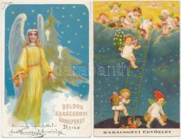 2 db régi karácsonyi üdvözlőlap angyalokkal / 2 pre-1945 Christmas greeting art postcards with angels