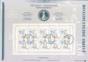 Németország 1997. 10M Ag "100 éves a dízelmotor" nagyalakú emléklapon bélyeg-kisívvel, els...