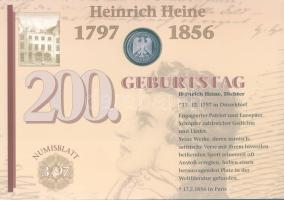Németország 1997. 10M Ag "Heinrich Heine 200. születésnapja" nagyalakú emléklapon bélyeg-kisívvel, elsőnapi bélyegzővel, ismertetővel T:BU