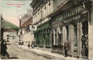 1913 Oravica, Oravita; Fő utca, Koncz Pál, George Ivacskovics La Mita Neagra, Franc Gargulak és Berger üzlete. Káden József kiadása / main street, shops