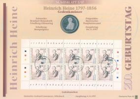 Németország 1997. 10M Ag "Heinrich Heine 200. születésnapja" nagyalakú emléklapon bélyeg-k...