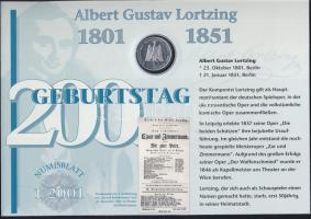 Németország 2001. 10M Ag "Albert Gustav Lortzing" nagyalakú emléklapon bélyeg-kisívvel, elsőnapi bélyegzővel T:BU